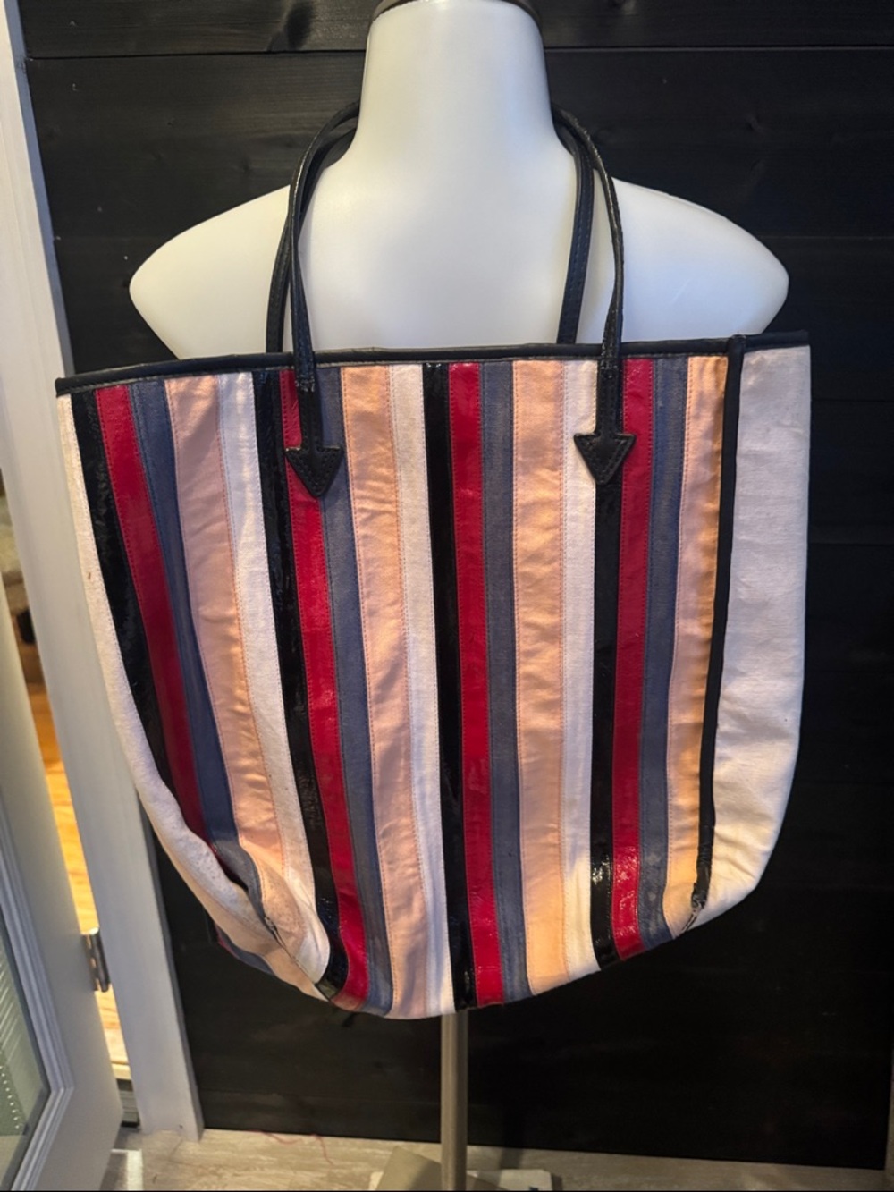 Free People Pink and Black Striped Tote Bag READ